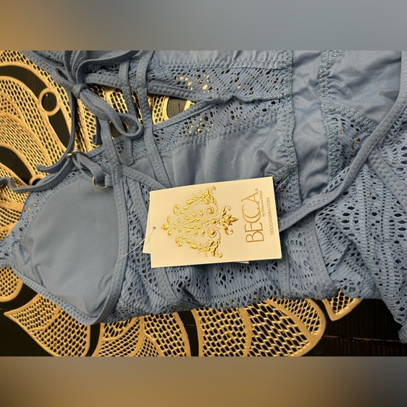 BECCA Color Play - Women's One Piece Swimsuit, Plunge Neck, Crochet, Medium - Picture 8 of 9